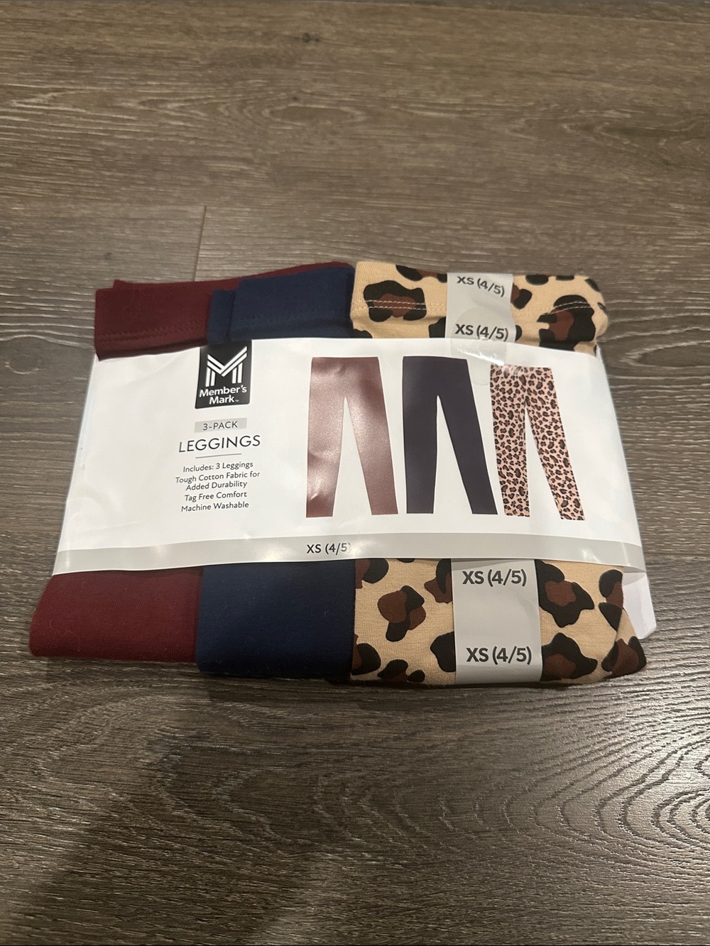 Member's Mark Girls' 3-Pack Leggings - Burgundy, Navy & Leopard - XS (4/5)